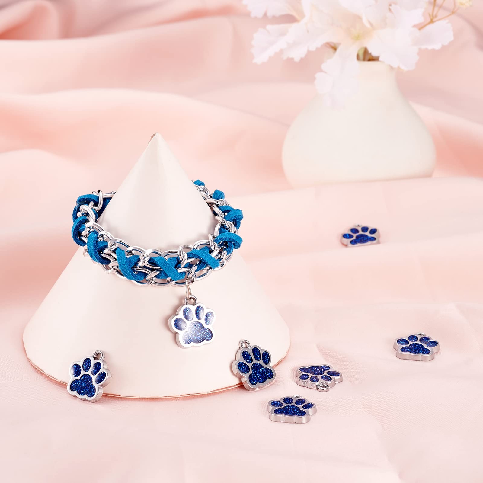 FASHEWELRY 10Pcs Alloy Dog Paw Prints 16.6mm x 17.7mm x 2mm, Royal Blue