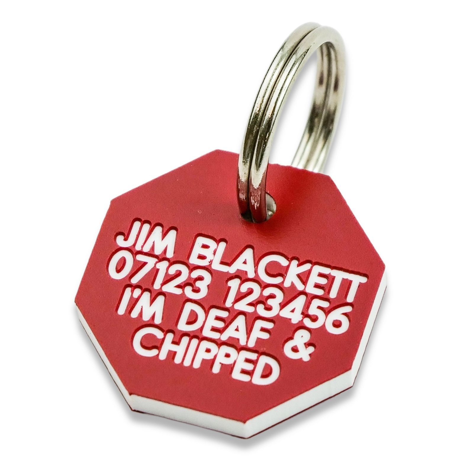 Pet Dog Cat ID Collar Tags – Deeply engraved, 21mm Plastic Octagonal. 7 COLOURS