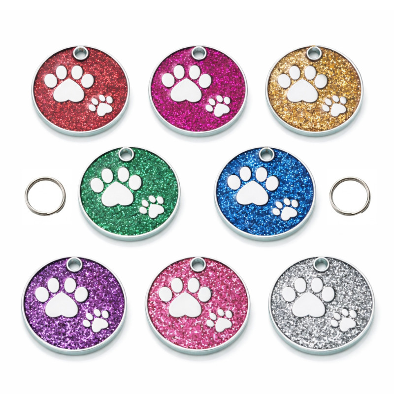 PET ID TAG CUSTOM ENGRAVED PERSONALIZED DOG CAT NAME TAGS Glitter PAW DOG TAG