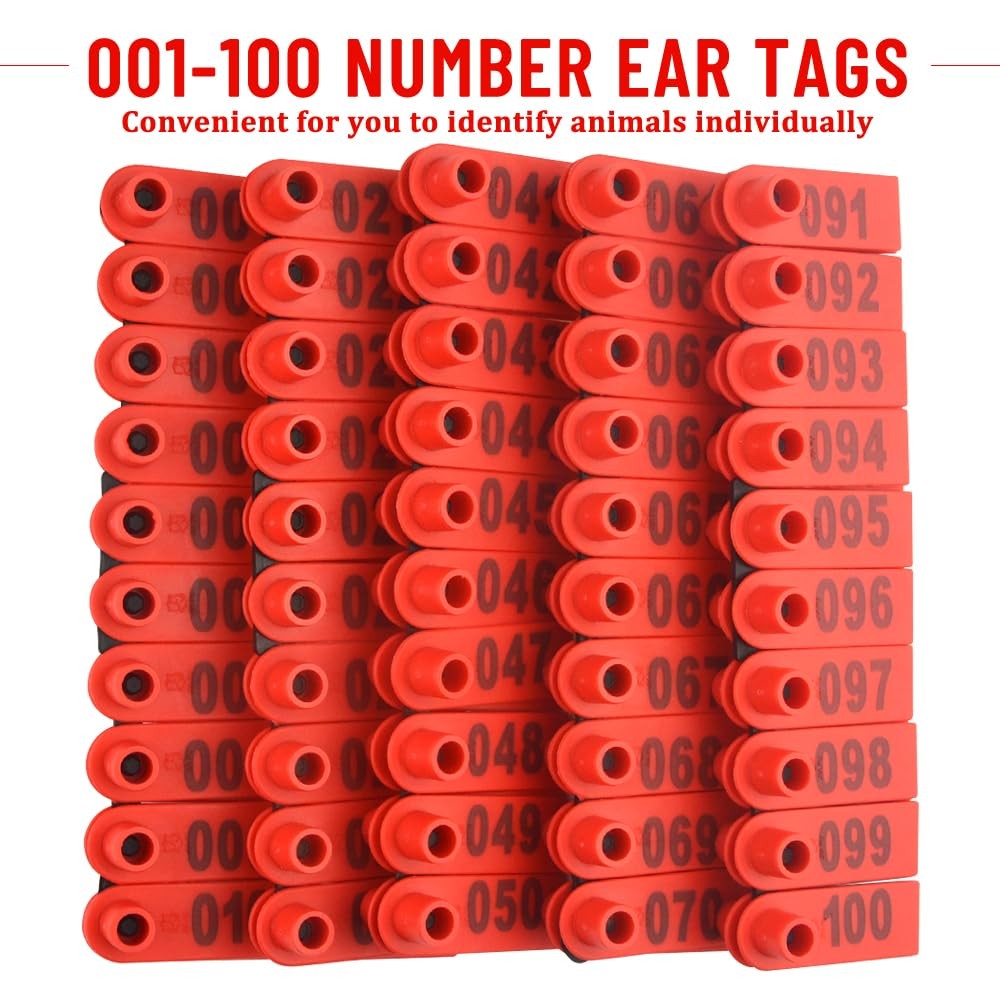 Plastic Livestock Ear Tags 1100 Animal Tag goat Sheep with Applicator Red