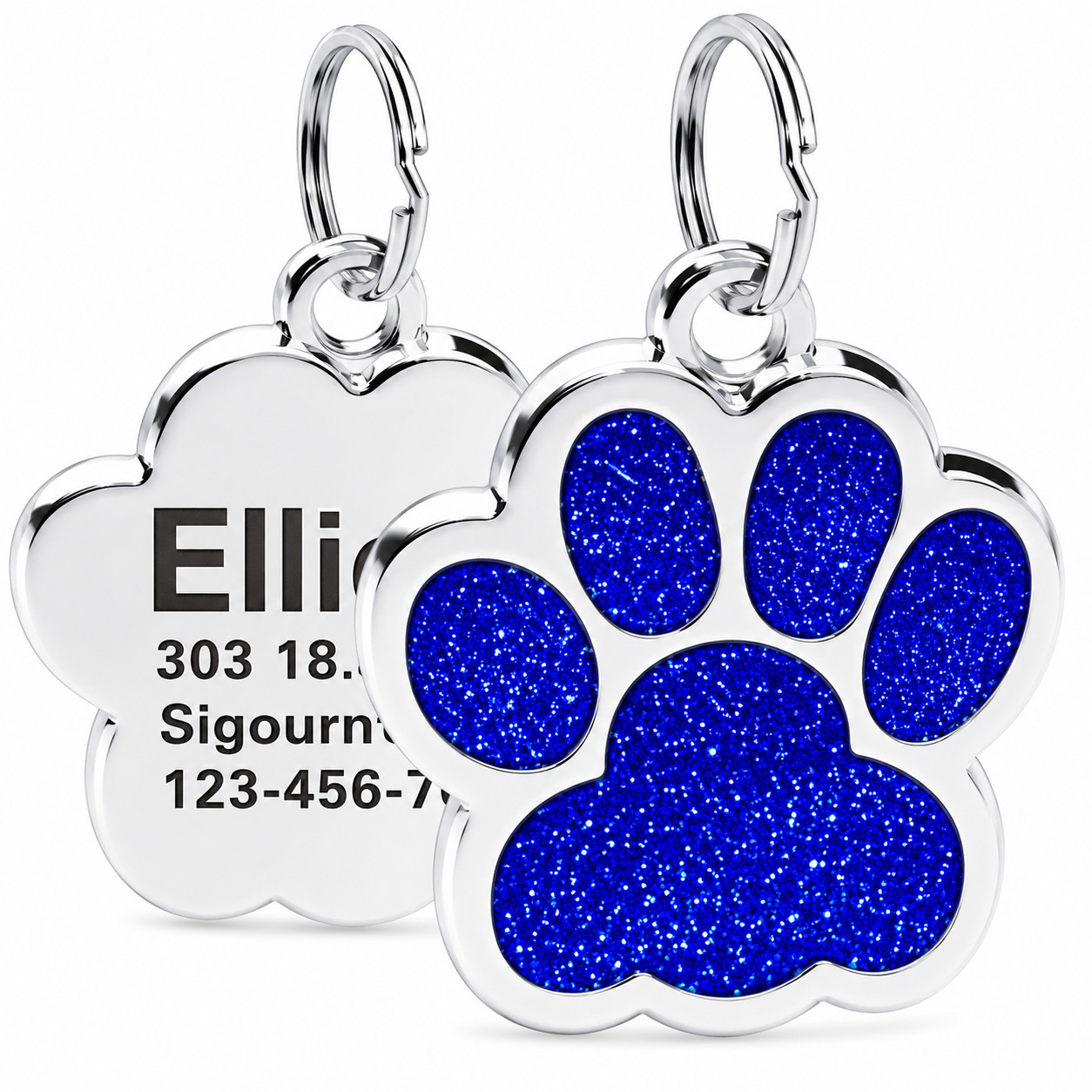 Personalized Pet ID Tag Custom Engraved Dog Cat Name Tag Glitter Paw Charm