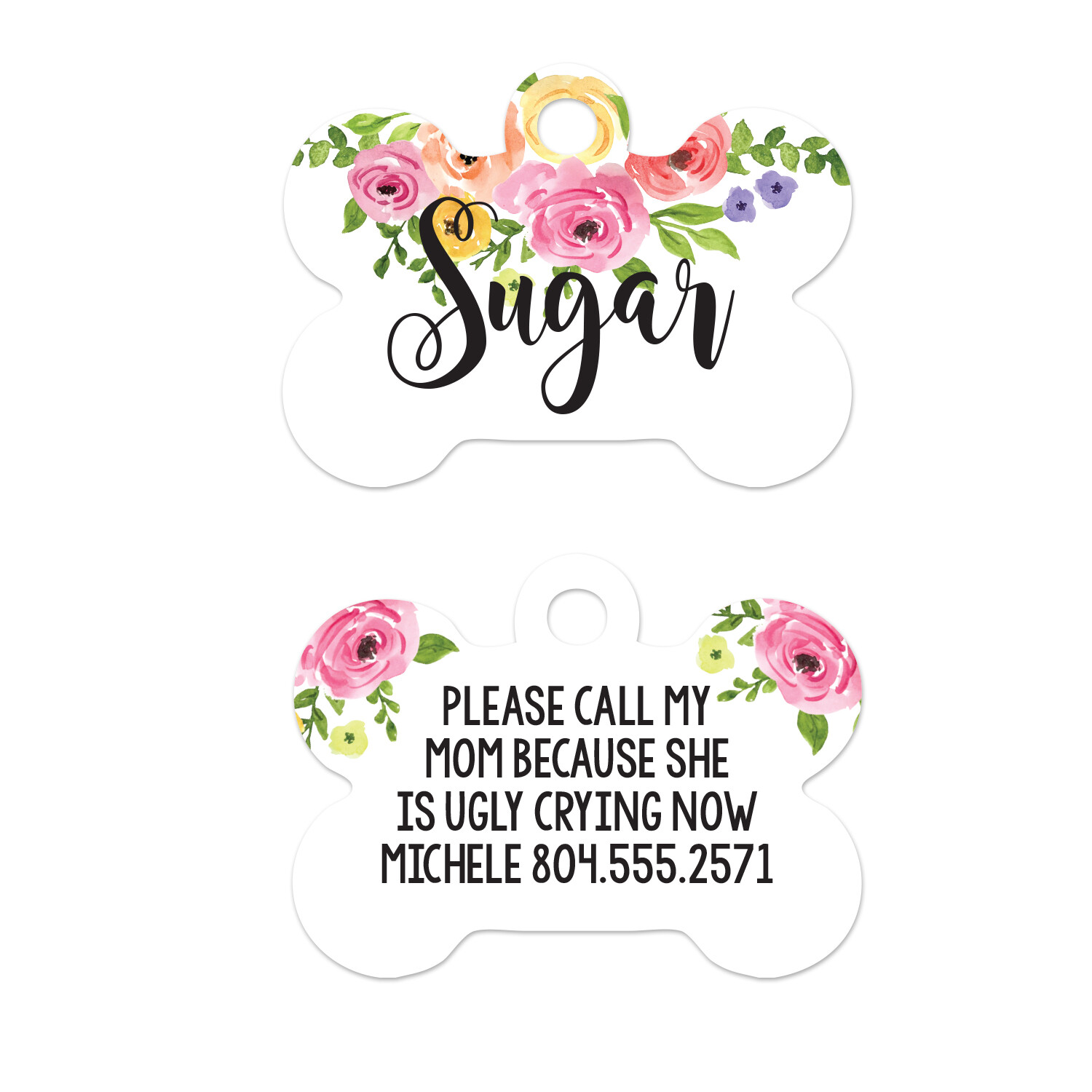 Floral Dog Tag | Personalized Pet ID Tag | Dog ID Tag for Collar | Dog Name Tag