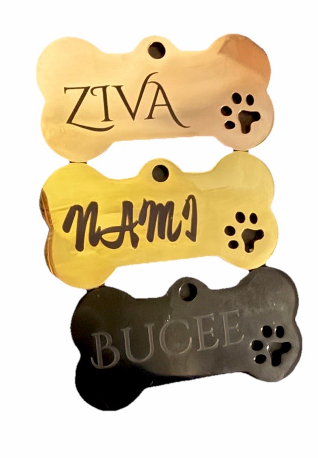 Personalized Engraved Metal Bone Dog ID Tag Paw -Read Description-