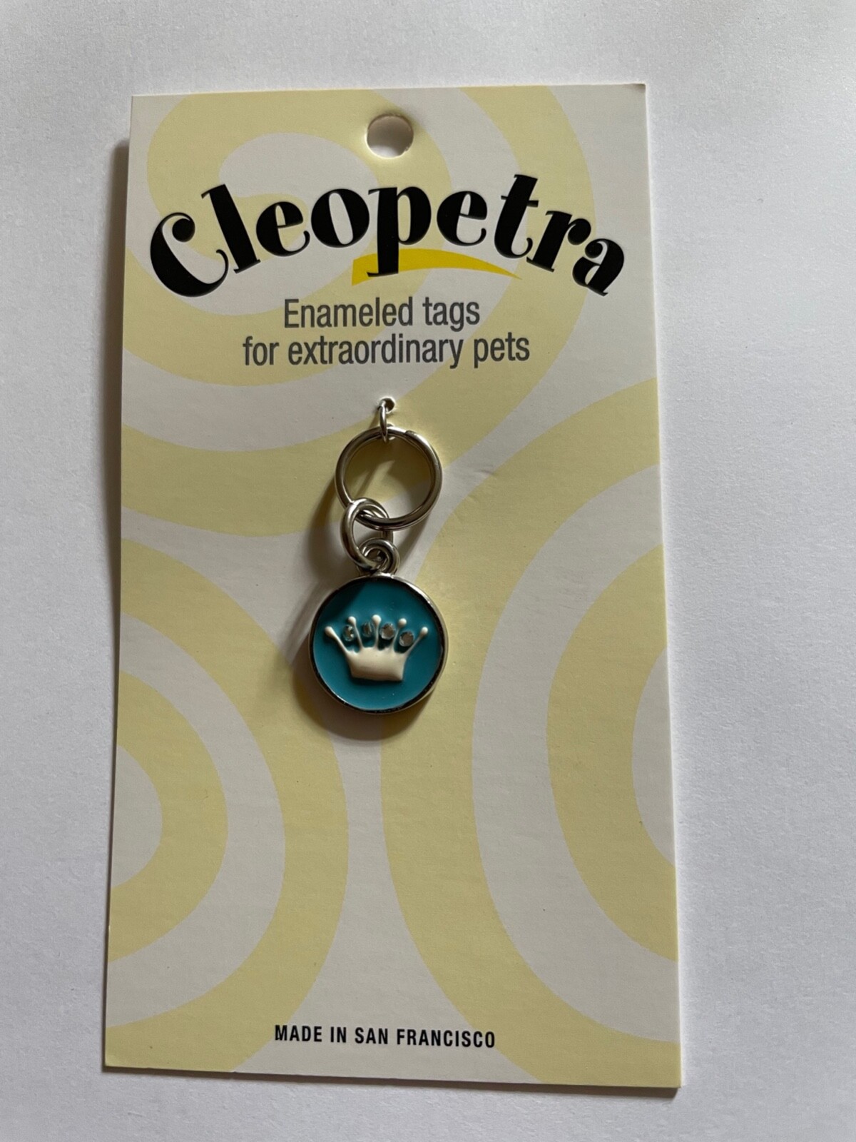 Dog or Cat Enamel Collar Tag – Blue Crown w Swarovski Crystal Collar Charm