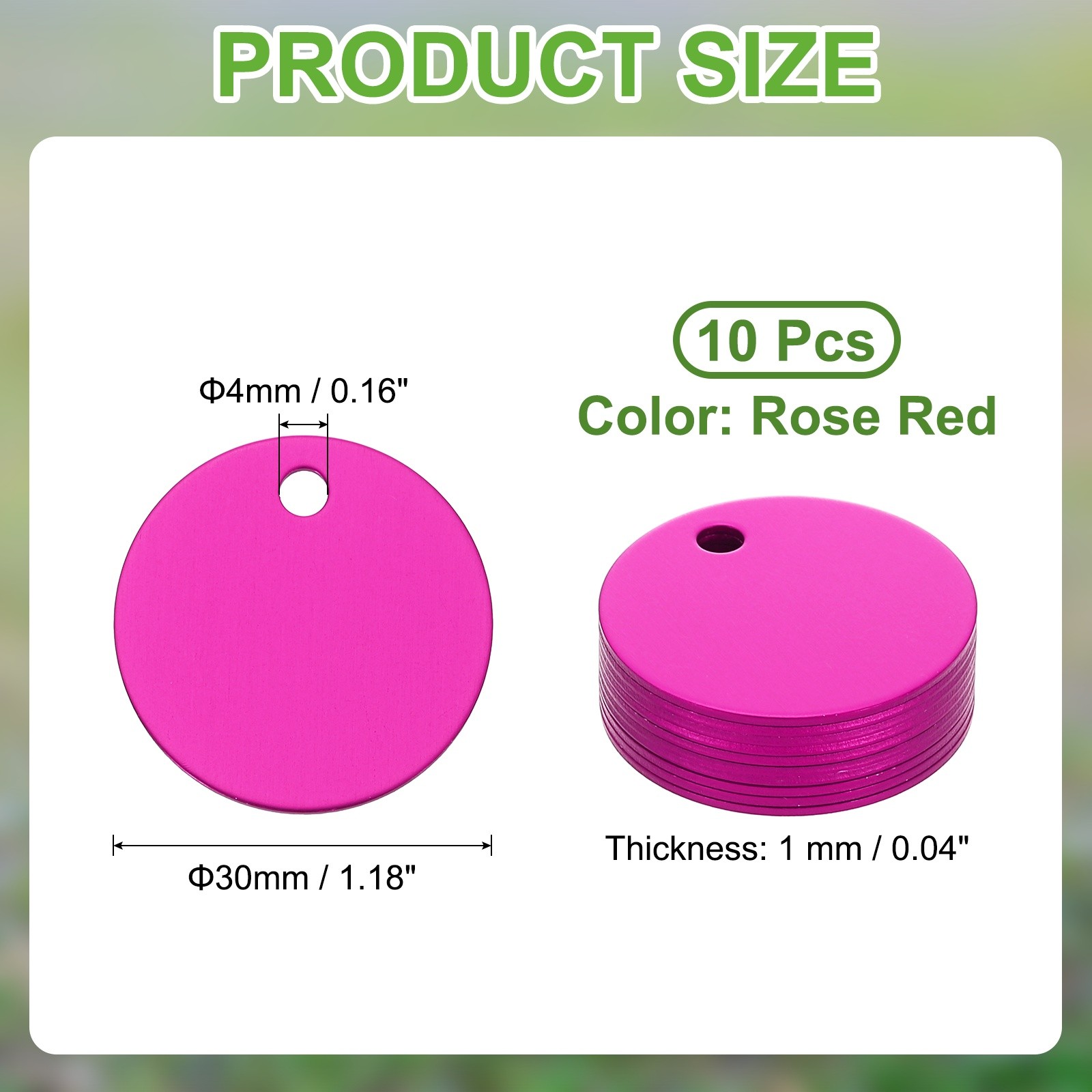 10pcs Dog Pet Tags 30mm Round Aluminum Engraving Blanks Tags, Rose Red