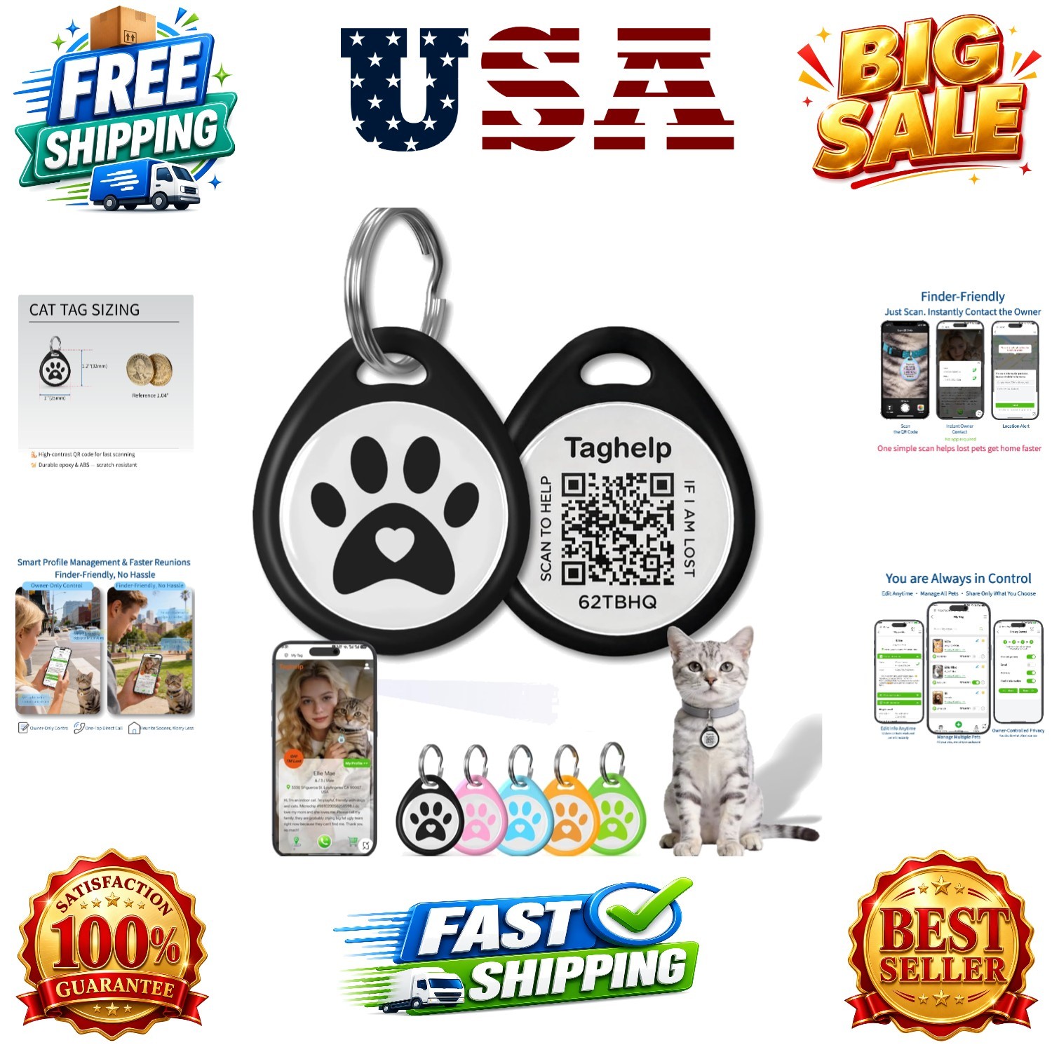 QR Code Cat ID Tag for Collar, Smart Pet ID with Free Online Profile, Instant…