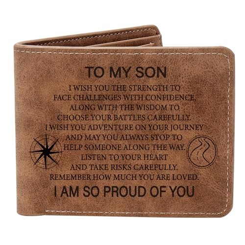 To My Son Gifts,Leather Wallet for Men,Engraved Personalized Leather I WISH SON