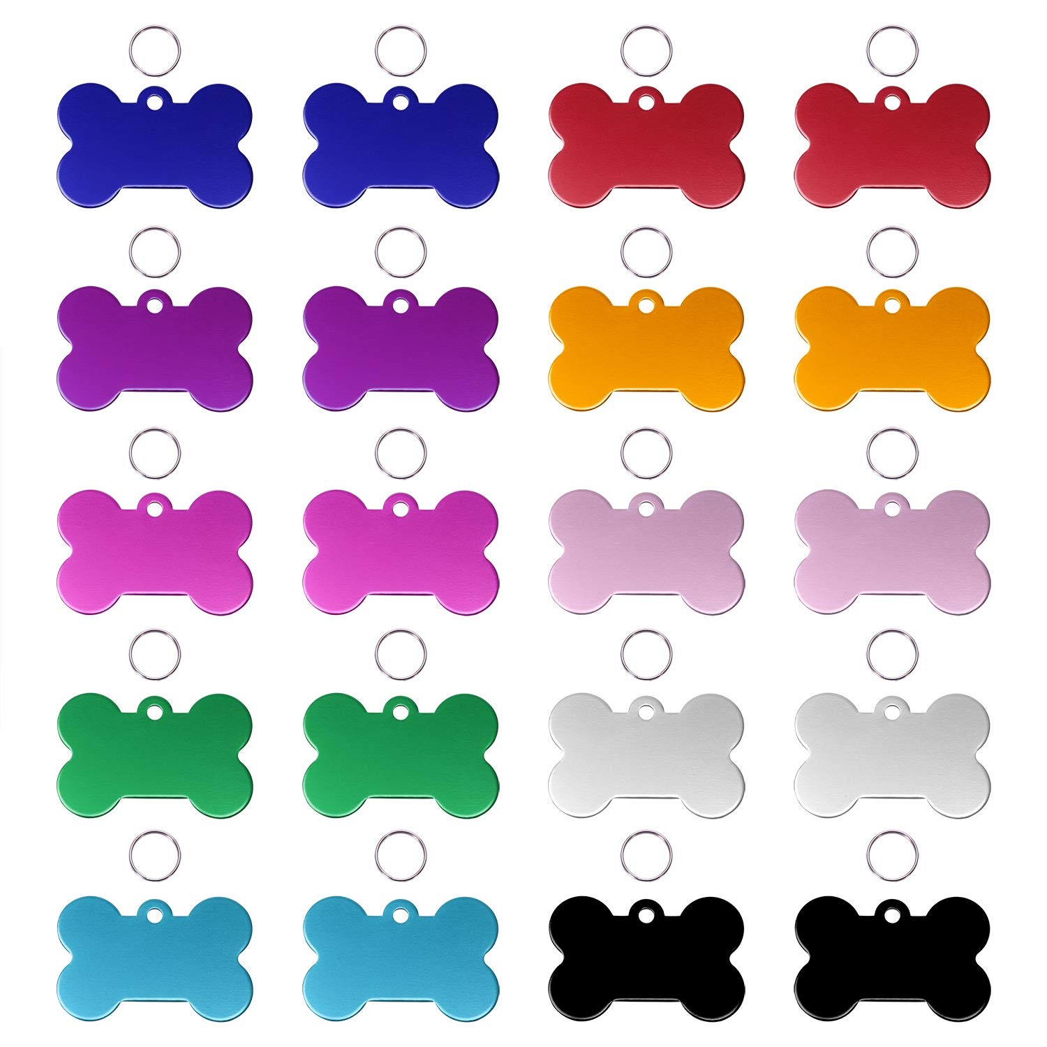 20 Pcs 38MM Aluminum Pet ID Tags Bone Shaped Dog Cat Name Phone Number ID Tags
