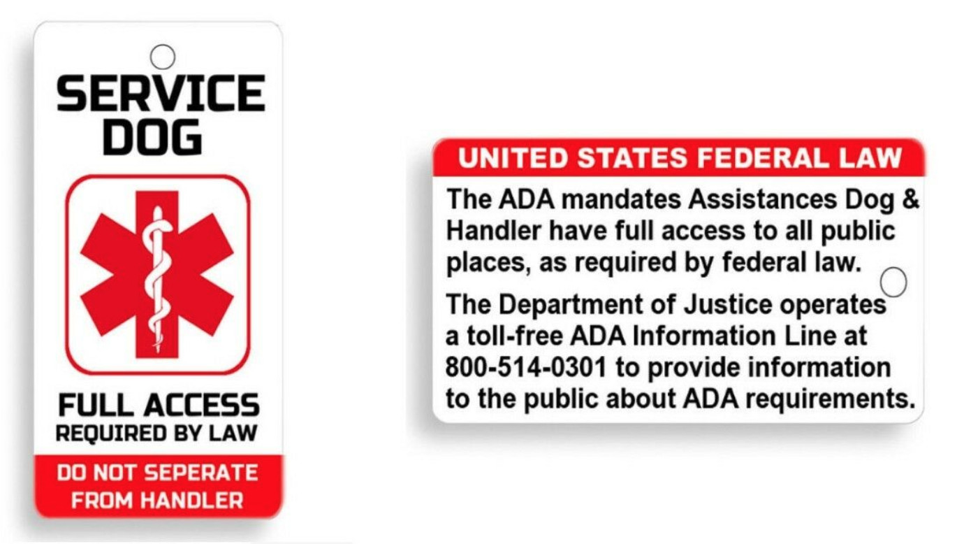 SERVICE DOG KEY CHAIN SIZE OR COLLAR TAG FOR ADA SERVICE ANIMALS