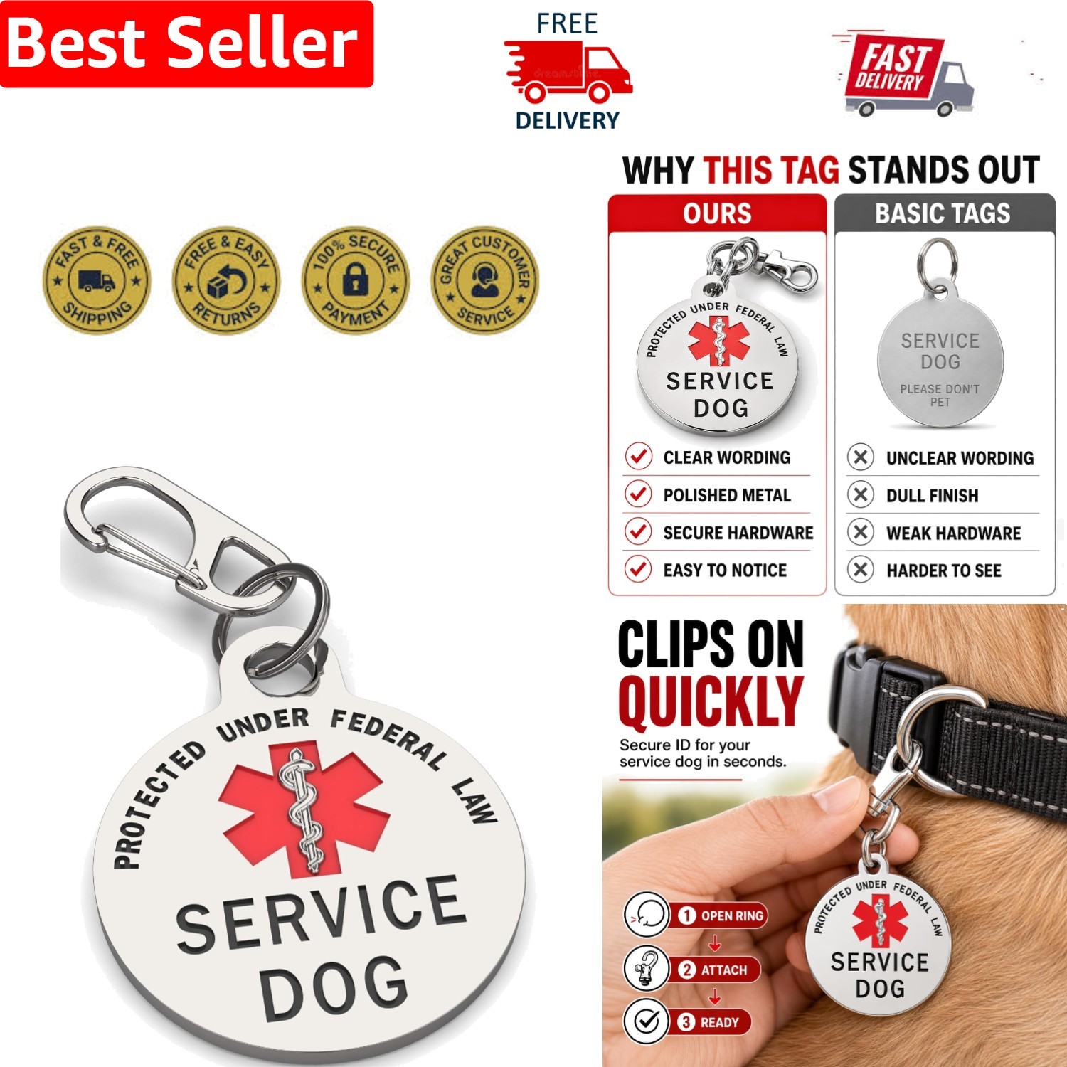 1.25 Inch Service Dog Tag – Vibrant Red with Protection from Federal Law