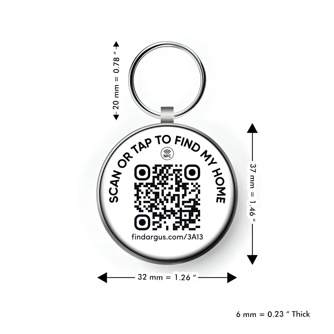 Argus Dog/Cat/Pet ID Tag with QR Code, NFC Chip & URL Black Metal Edge Tech Tag