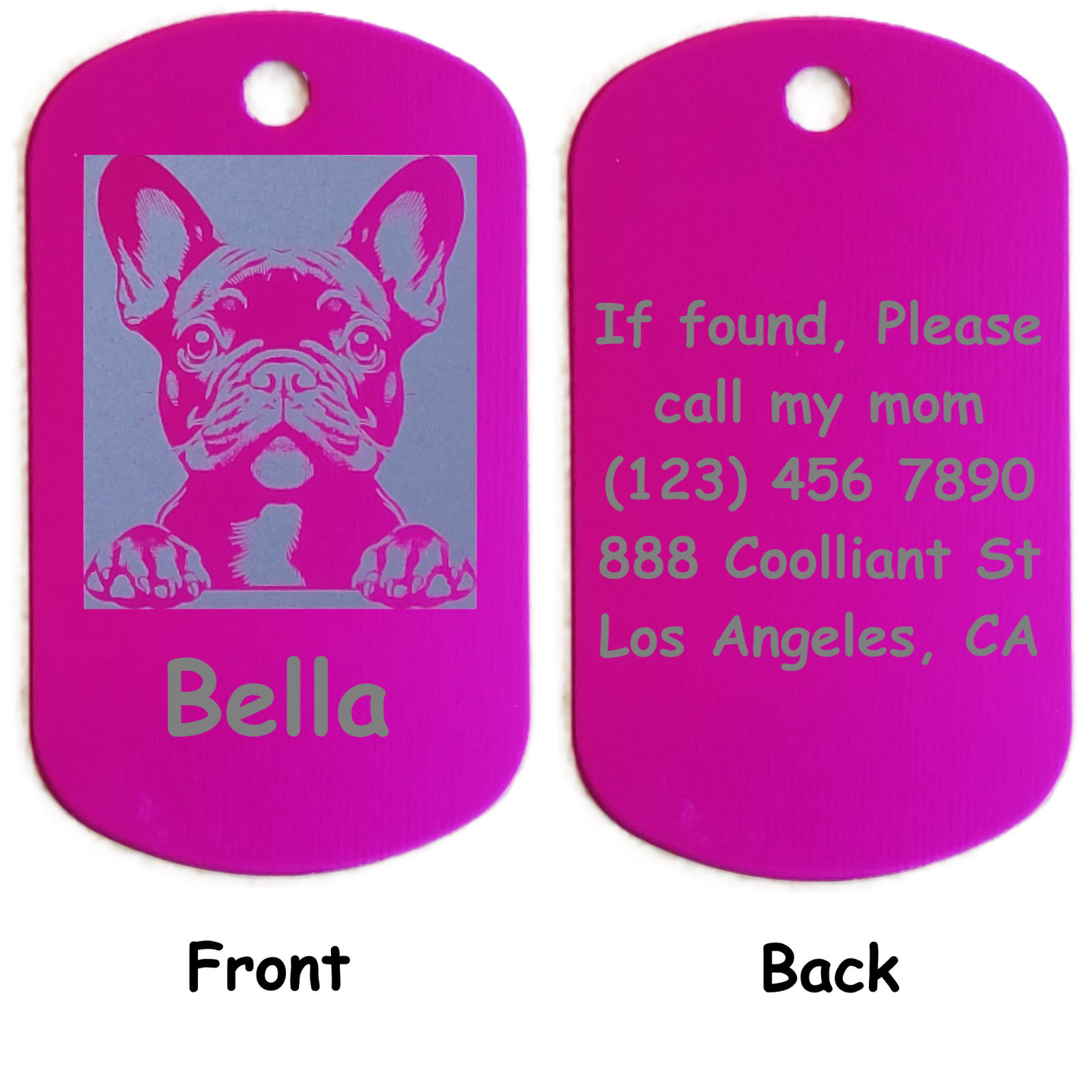 Rectangular Personalized French Bulldog ID Tag – Dog Name Tag for Pet Collar