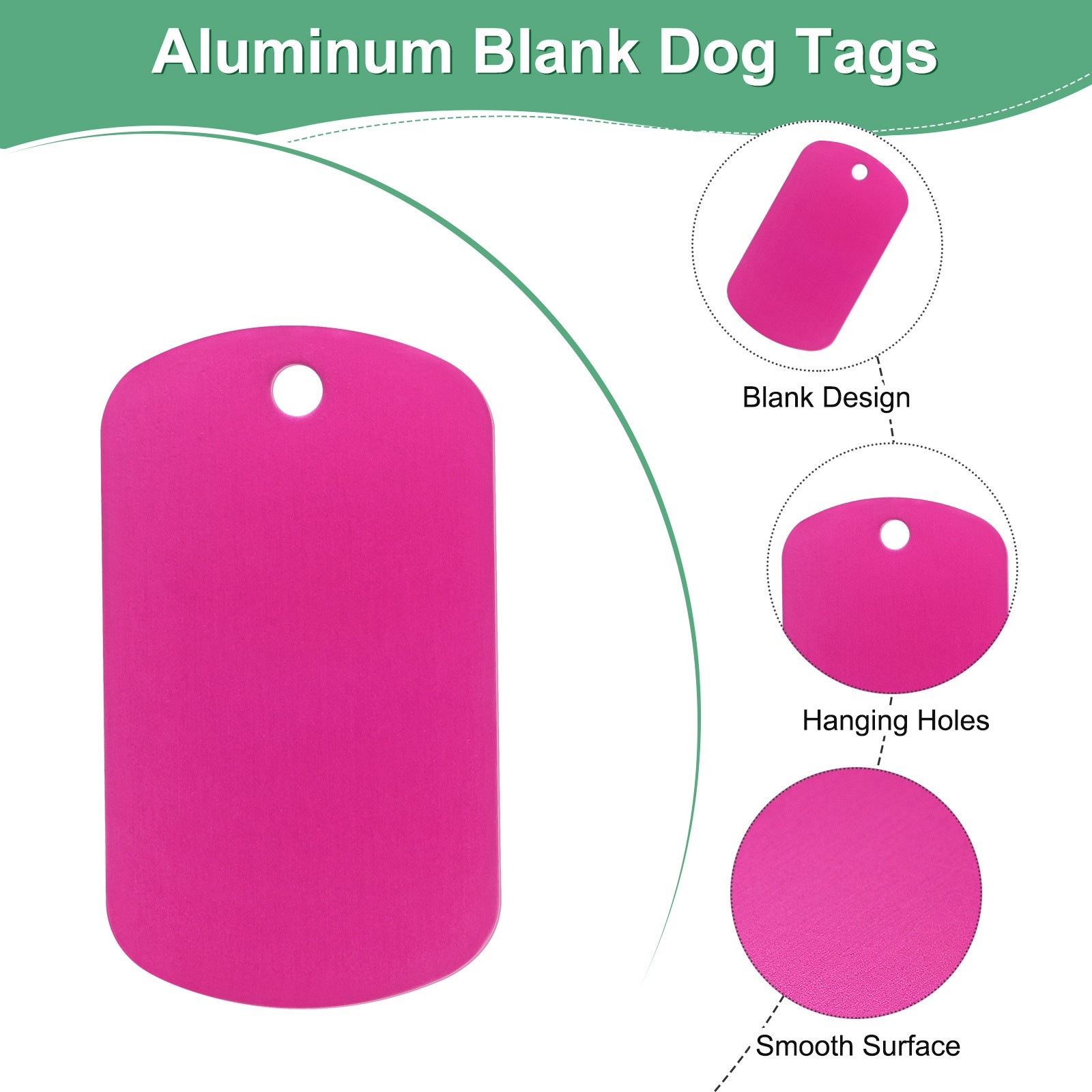 20-Pack 2″ x 1.18″ x 0.04″( L x W x T ) Blank Dog Tags [Rose Red, 1 Hole]