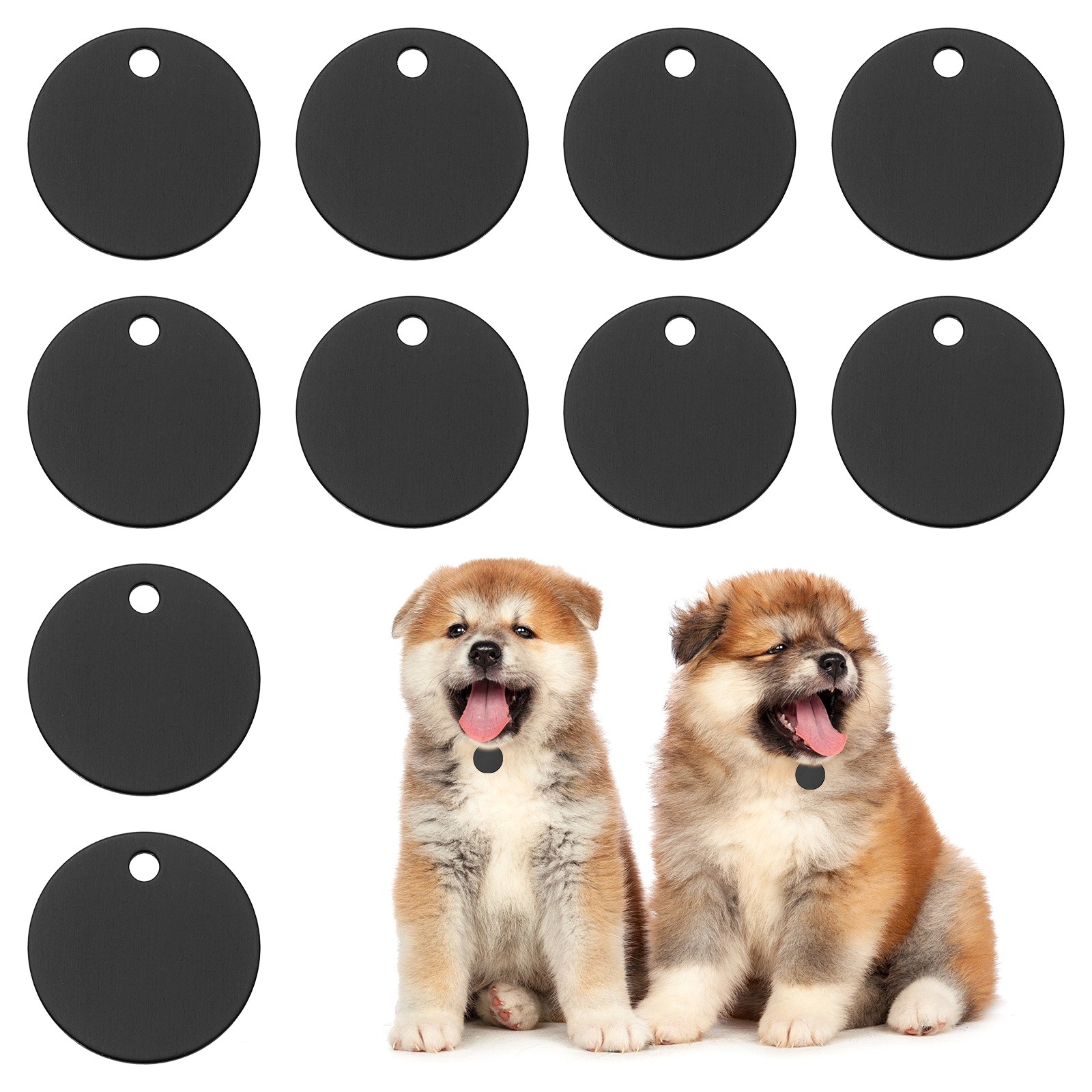 10pcs Dog Pet Tags 30mm Round Aluminum Engraving Blanks Tags Black