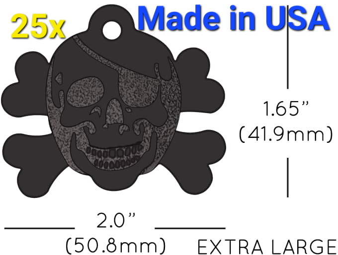 25x Anodized Aluminum Pet ID Tag Skull Crossbones Black Made in USA (Lead Free)