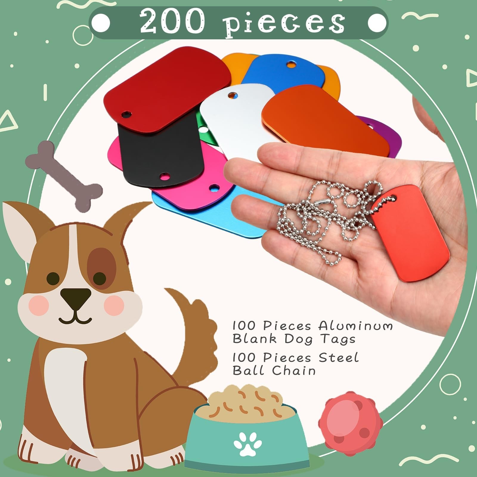 200 Pcs Military Dog Tags Set – 100 Blank Aluminum Tags + 100 Steel Chains for D
