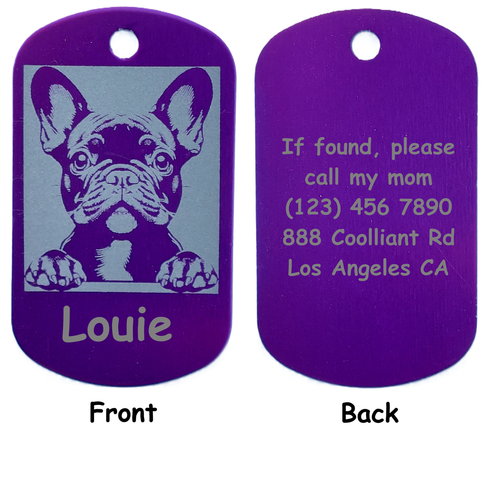 Rectangular Personalized French Bulldog ID Tag – Dog Name Tag for Pet Collar