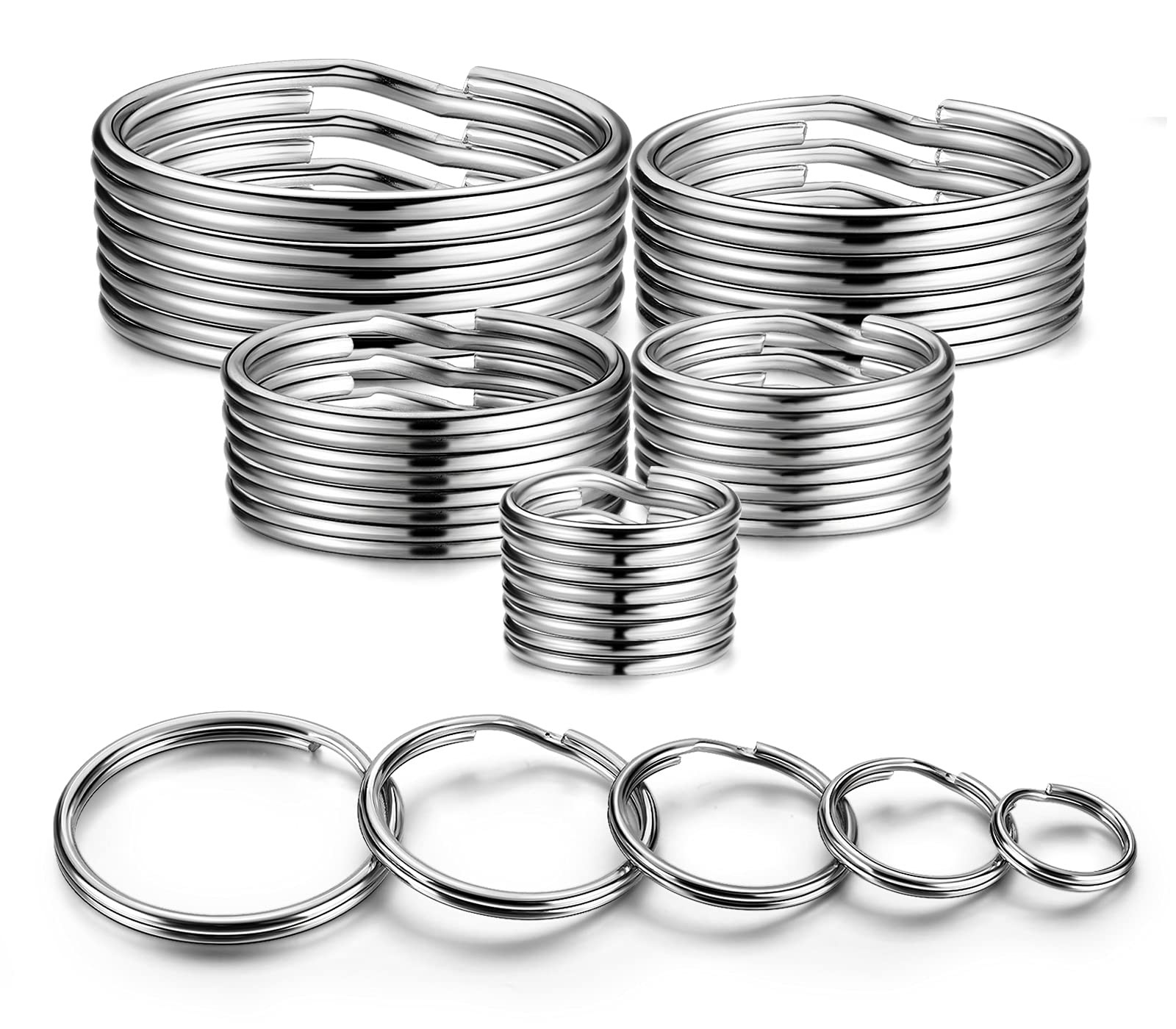 Split Key Ring Circle Assorted, Metal Keyring Durable in 5 Sizes (Small 1/2 i…