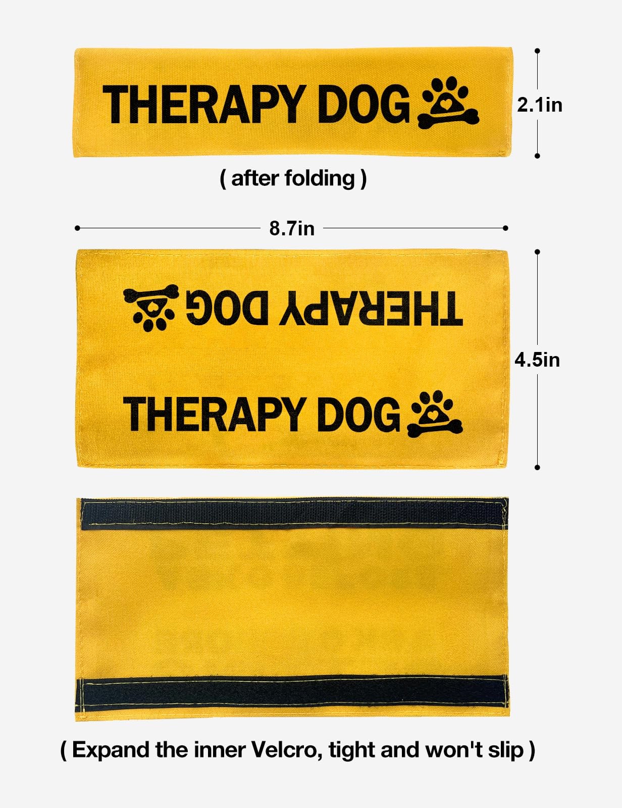 Yellow “Therapy Dog” Leash Sleeve and Tag Alert Patch for Service Pet Dogs