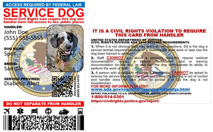 SERVICE DOG ID CARD DUAL SIDED PHYSICAL & DIGITAL CARD