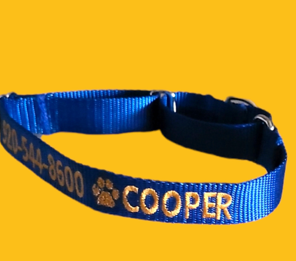 PERSONALIZED Embroidered Martingale Dog Collar Pet ID Tag – Name and Phone!