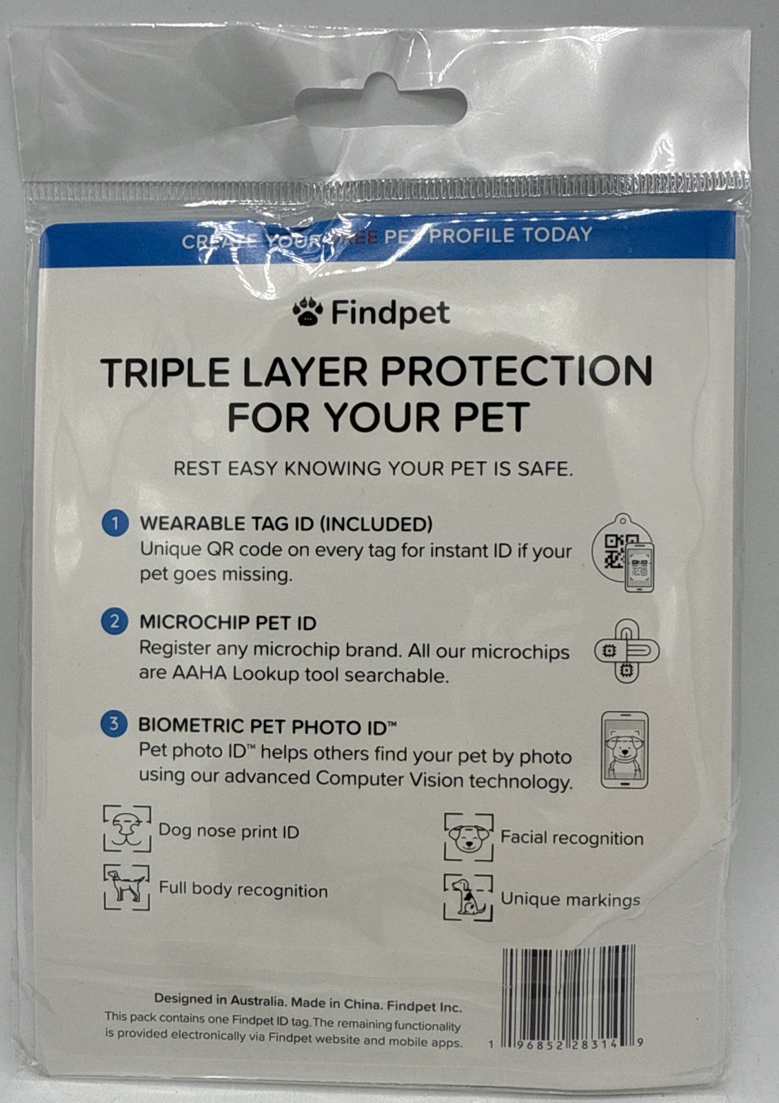 FindPet Smart Pet Wearable Blue Tag NEW Microchip ID Pet Tag ID QR Code