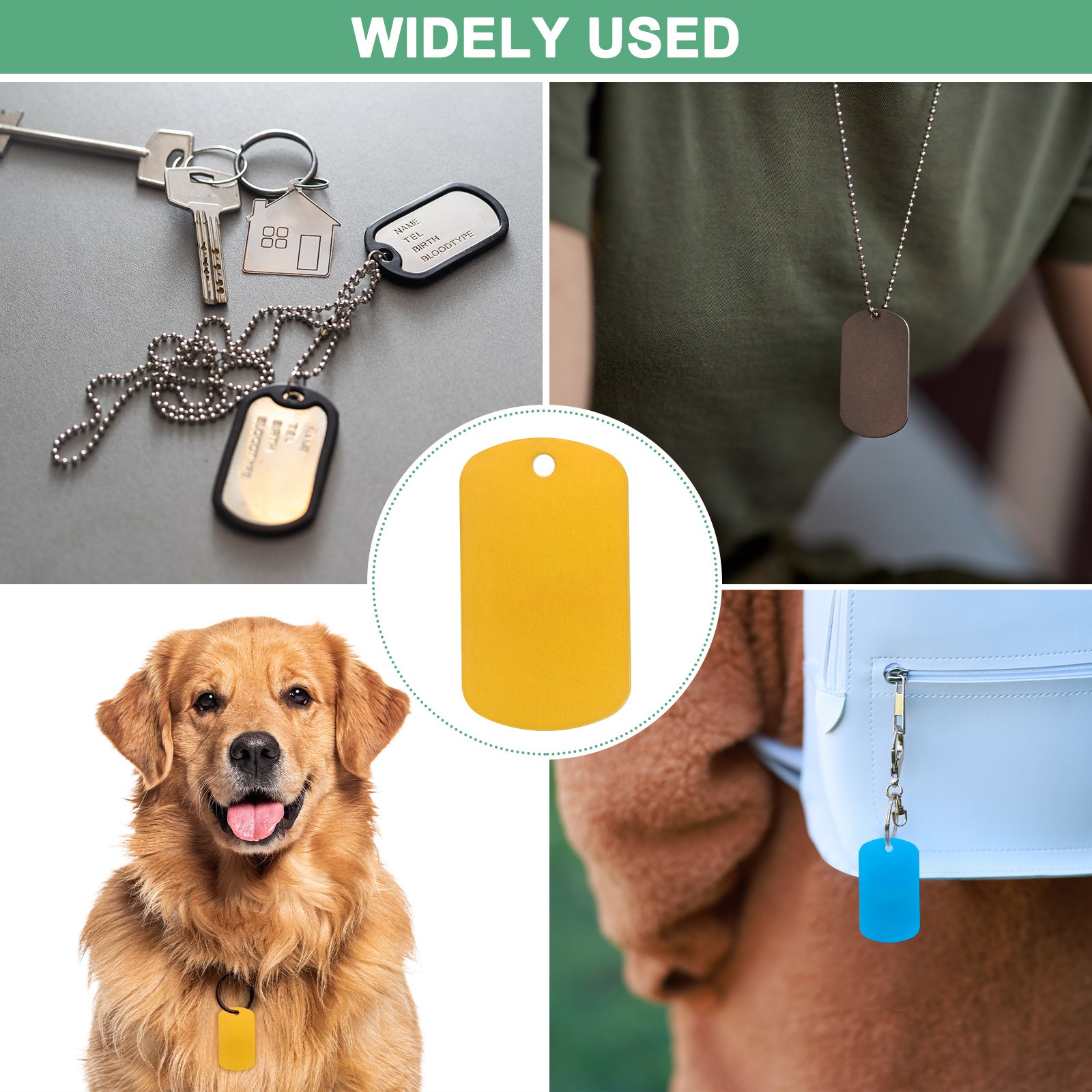 10-Pack 2″ x 1.18″ x 0.04″( L x W x T ) Blank Dog Tags [Yellow, 1 Hole]
