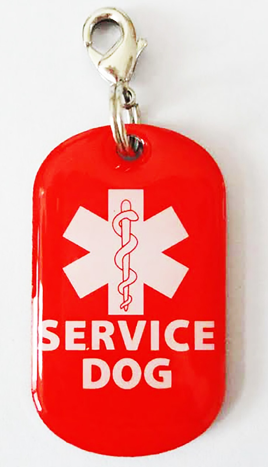 Service Dog Clip on Tag – Red with White Lettering – NEW!