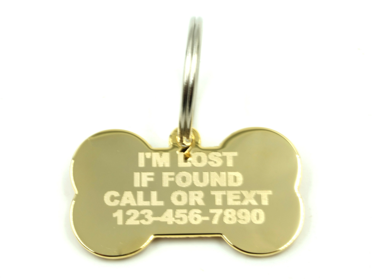 Custom Engraved Personalized Gold Plated Bone w/ Pink CZ Stones Dog Pet ID Tag