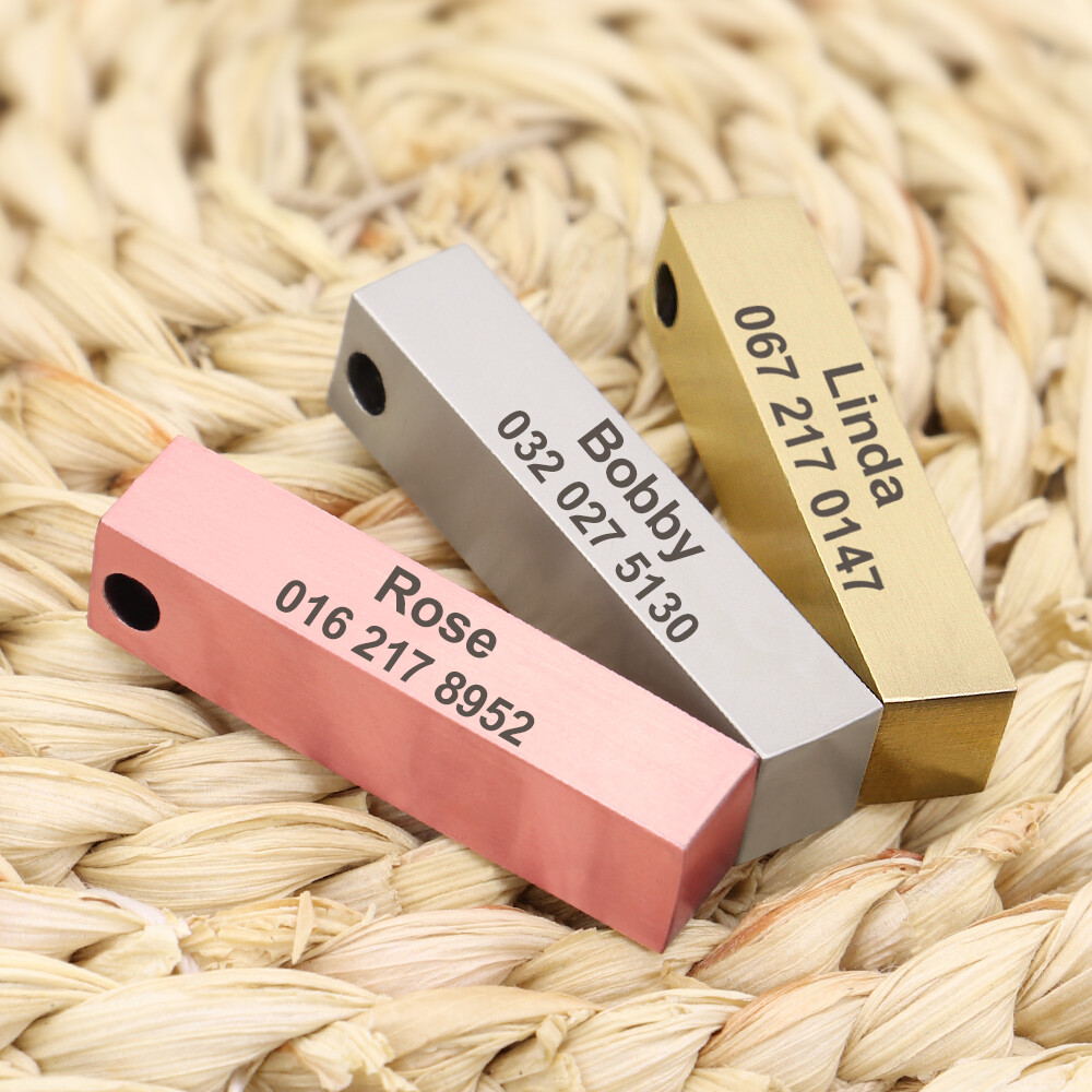 Personalized Dog Tag Columnar Custom Pet Name ID Engraved Pendant Key Chain