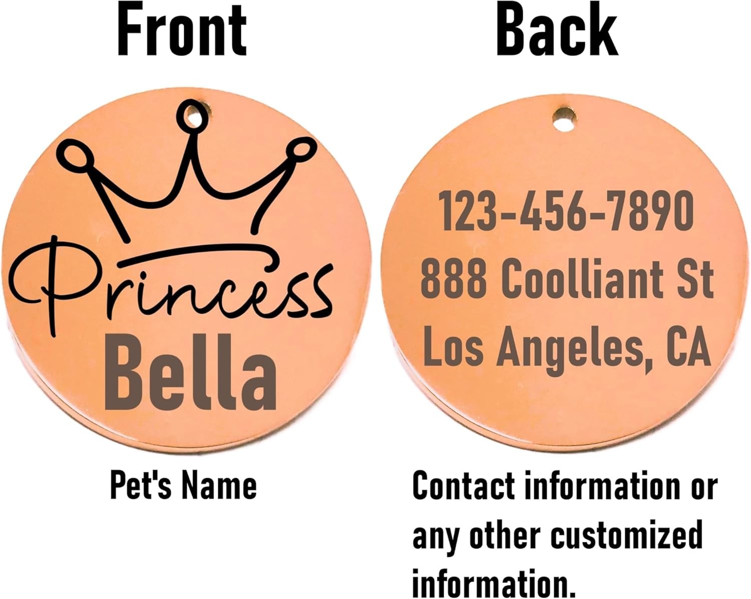 Princess Laser Engraved Pet Name Tags Personalized on Both Sides for Pet Collar