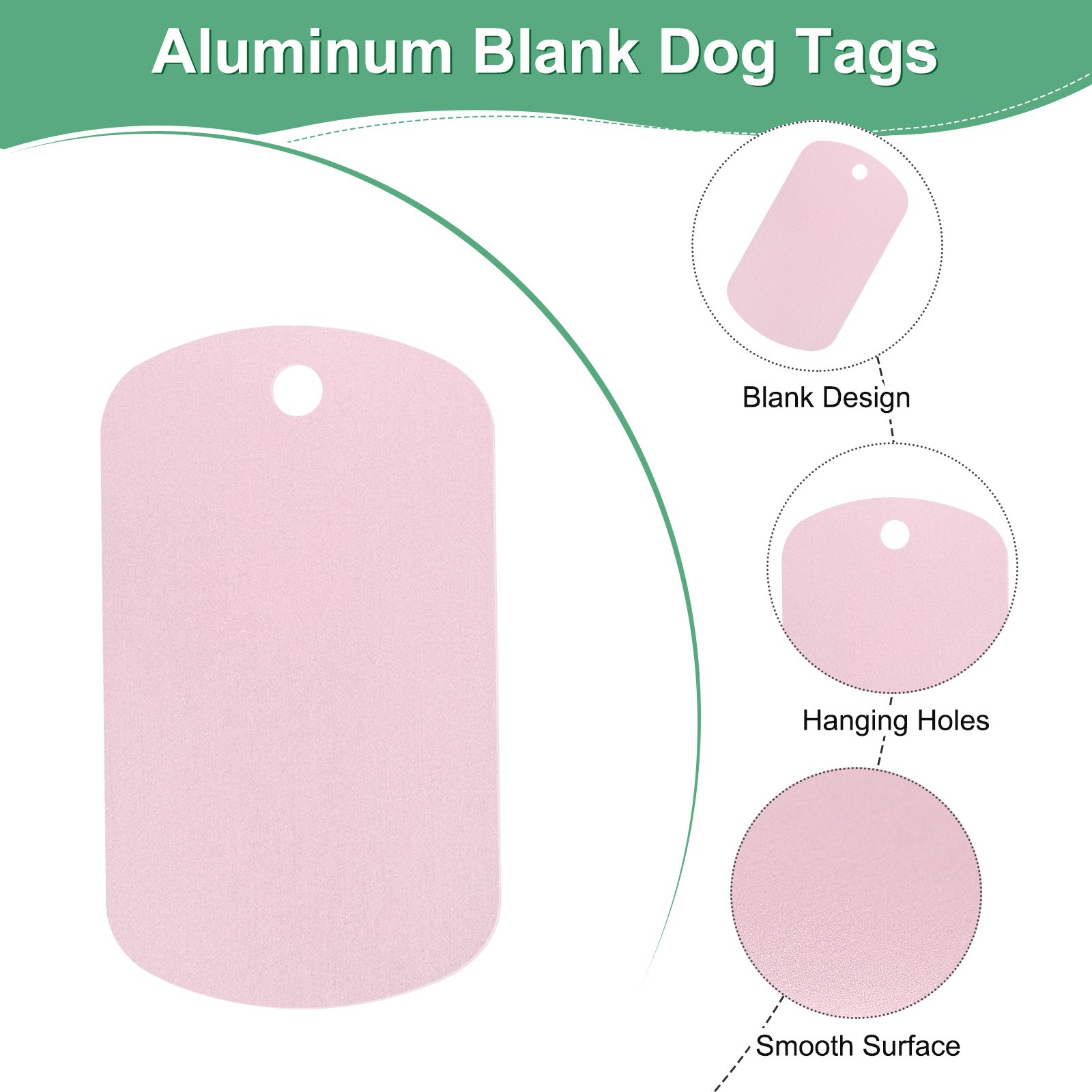 20-Pack 2″ x 1.18″ x 0.04″( L x W x T ) Blank Dog Tags [Pink, 1 Hole]