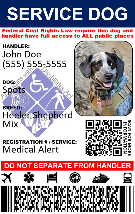 SERVICE DOG ID HOLOGRAPHIC ADA DUAL SIDED PHYSICAL & DIGITAL CARD CUSTOMIZABLE