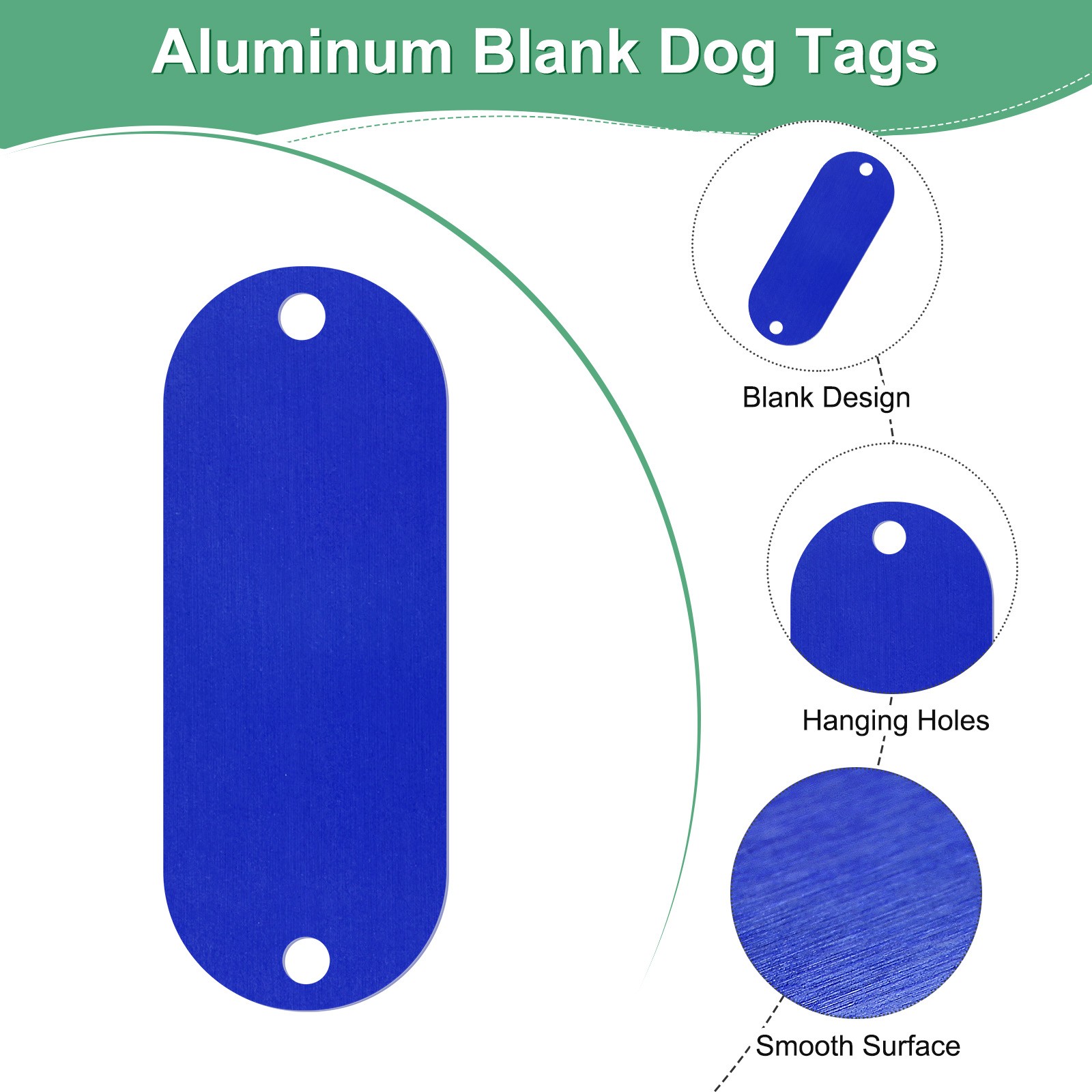 15-Pack 2″ x 0.75″ x 0.04″( L x W x T ) Blank Dog Tags [Blue, 2 Holes]