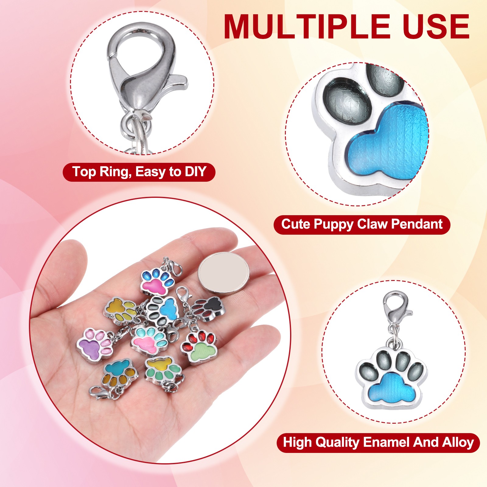 Enamel Paw Print Charm, 15Pcs Alloy Enamel Pendants, Multicolored