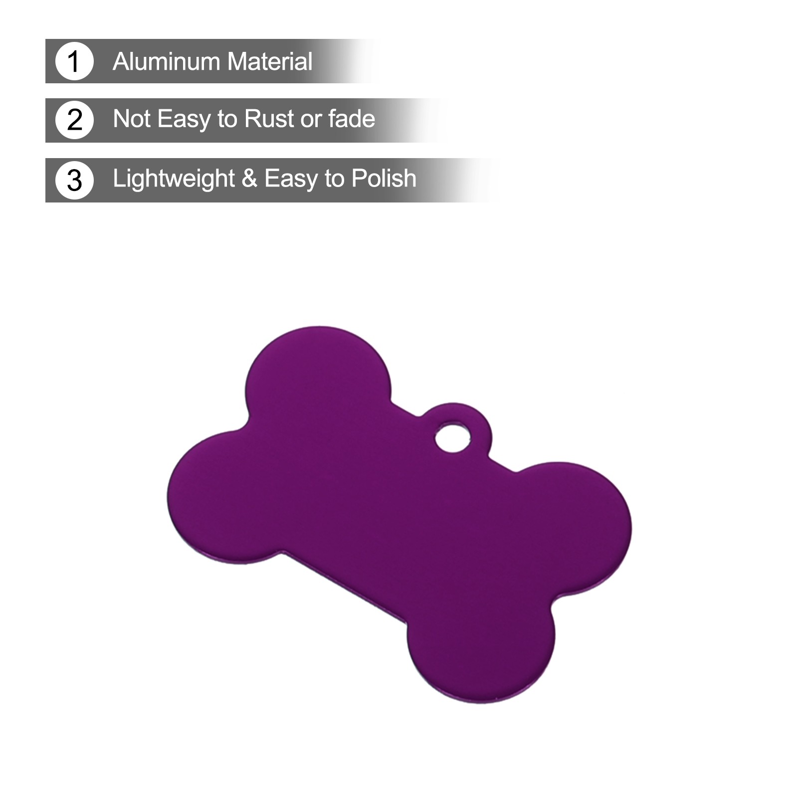 Bone Shaped Dog Tag Pet ID Tags, 1.5″x1″ Metal Purple Blank with Ring, 10pcs