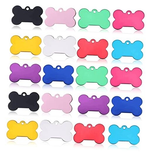 JIAKAI 20 Pcs 38MM Blank Bone Shape Pet ID ，Double Sided Blank Tag Dog Cat Pet