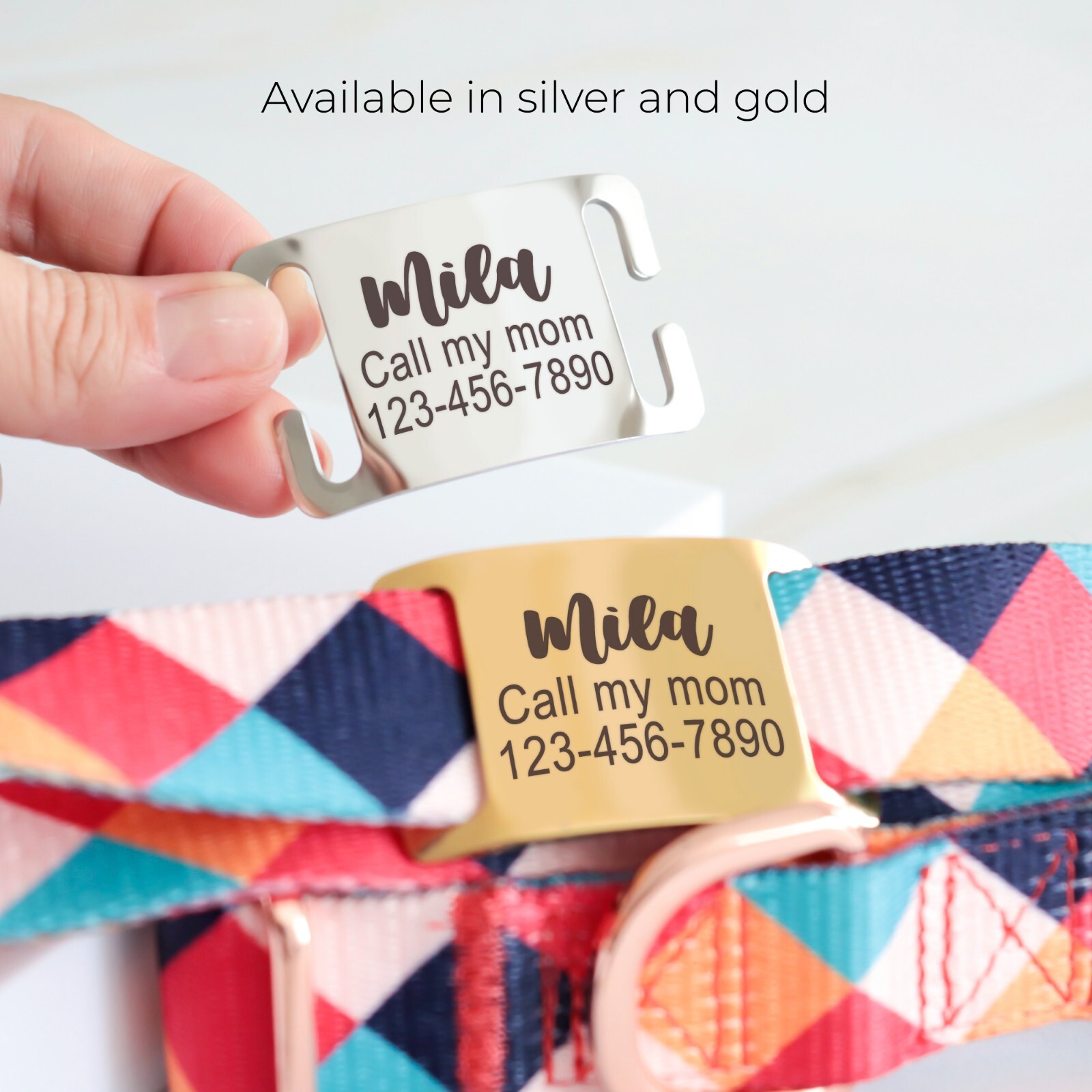 Personalized Slide on Silent Pets Name ID Tags for Dog Cat Martingale Collar