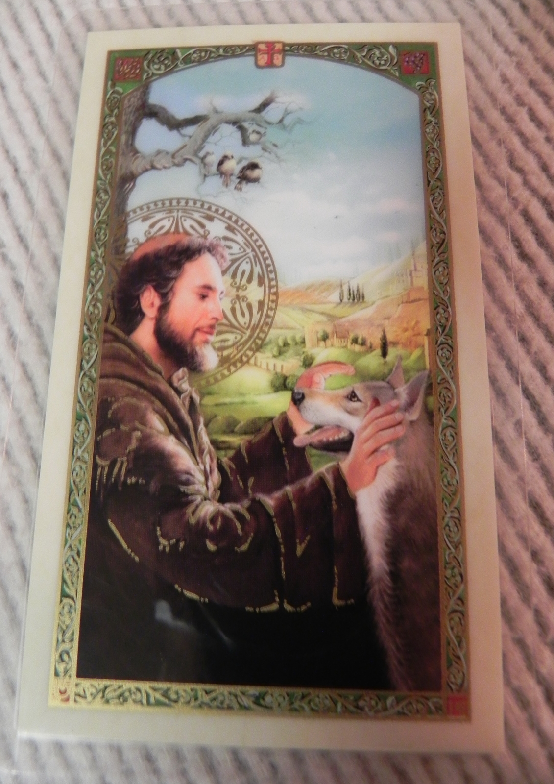St Francis Dog Tag & Lam Holy Card Gift Medal w Prayer Collar Pets Animals Wolf