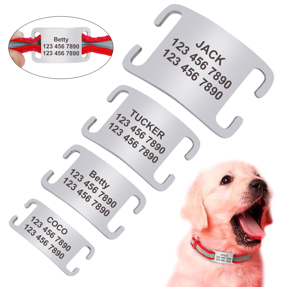 Slide-on Engraved Pet Dog Tag Stainless Steel Personalised Cat ID Collar Tags