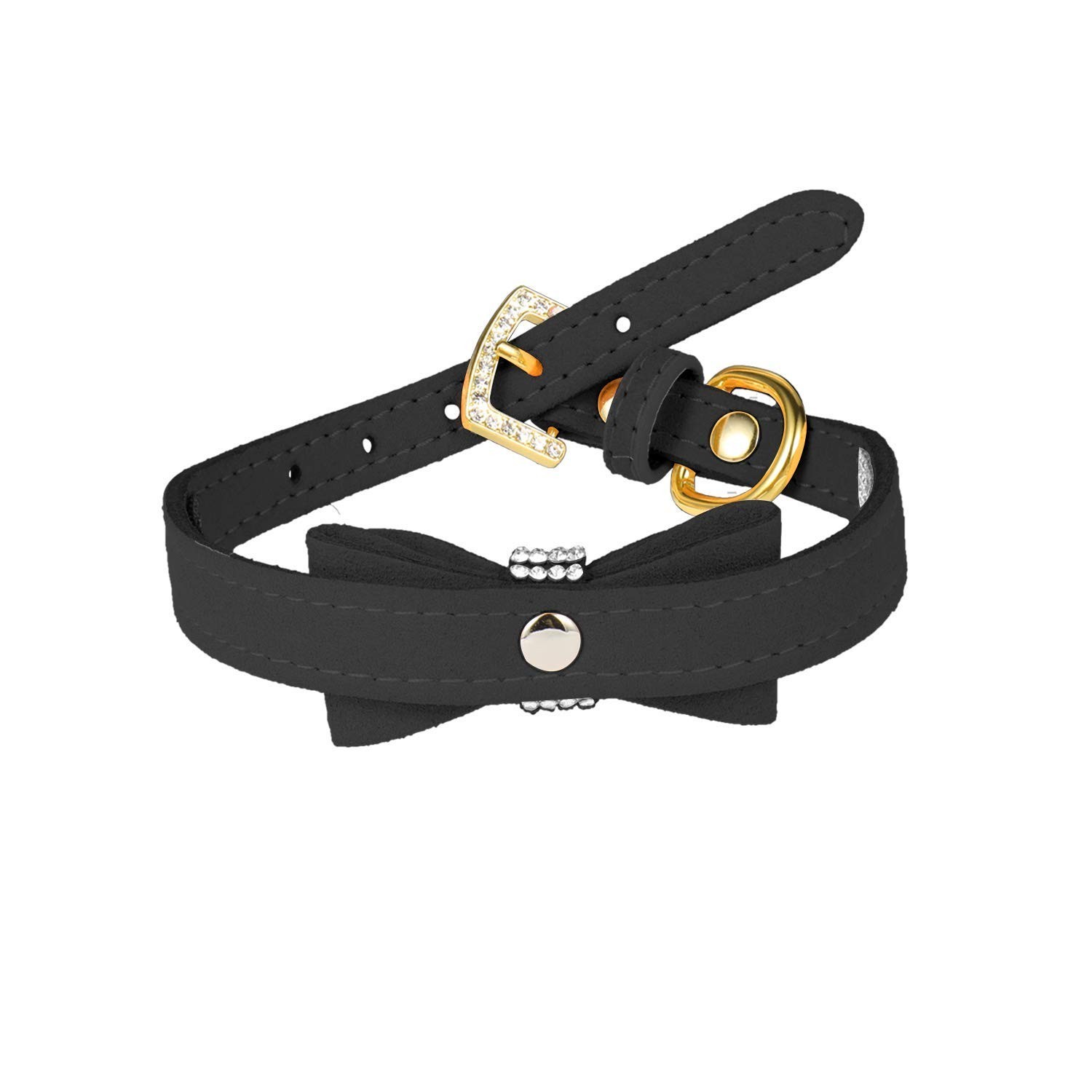 Crystal Dog Collar/Cat Collar Velvet Leather with Bow-Knot Tie Rhinestone Pup…