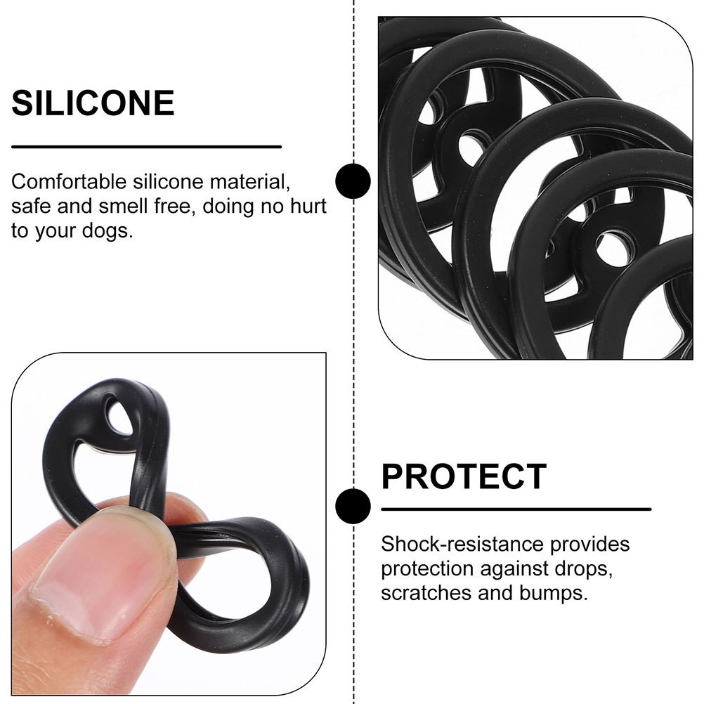 6Pcs Durable Black Silicone Dog Tag Protectors for Pet Collar Silencers