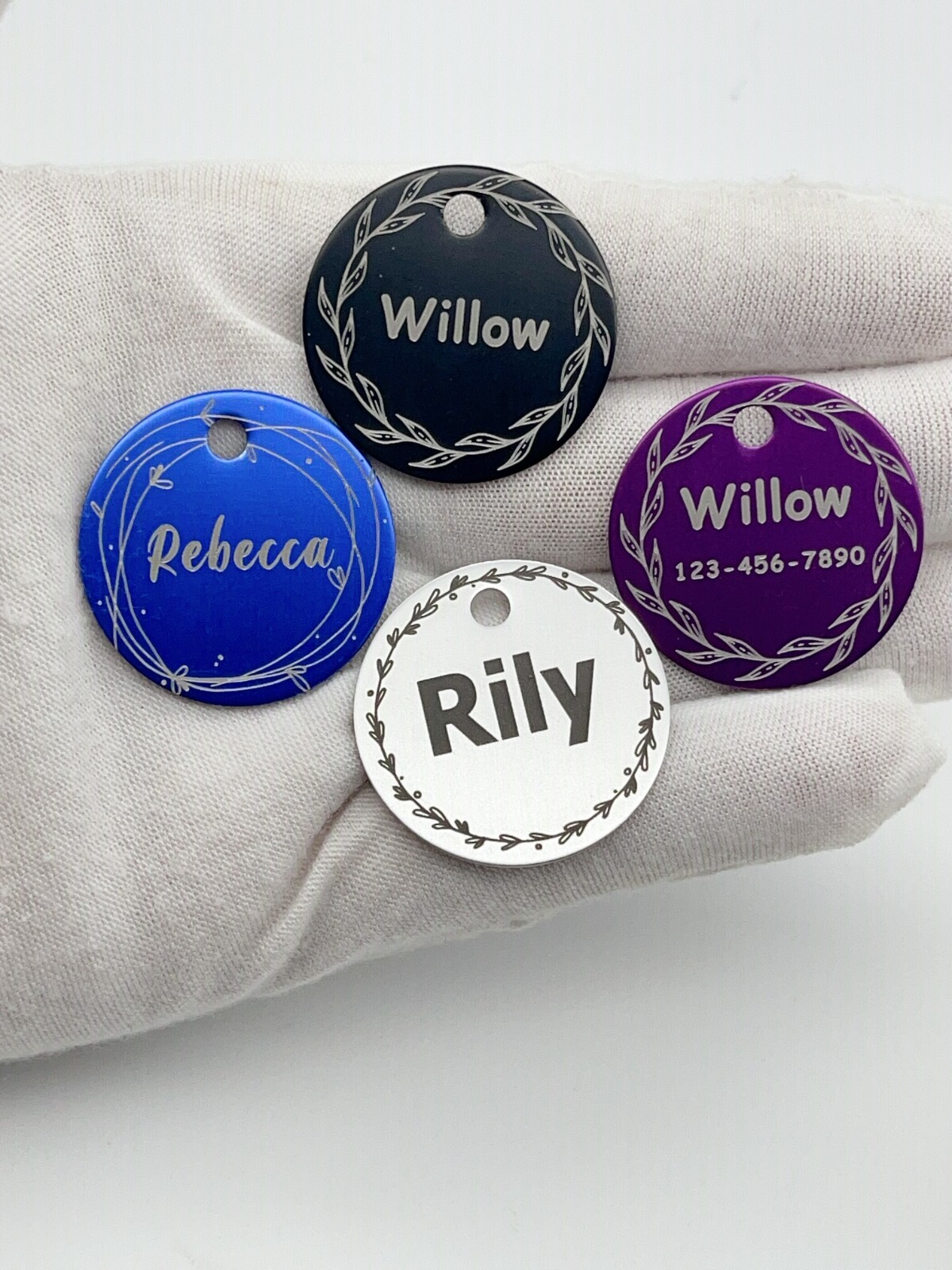 Dog Cat ID Tags Personalized Pet ID Tags Pet Name Tags Round Shape With Design