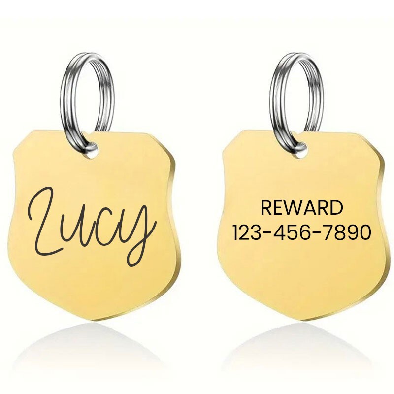 Custom Shield Pet ID Tag Stainless Steel Deep Engraved Personalized Dog Cat Name