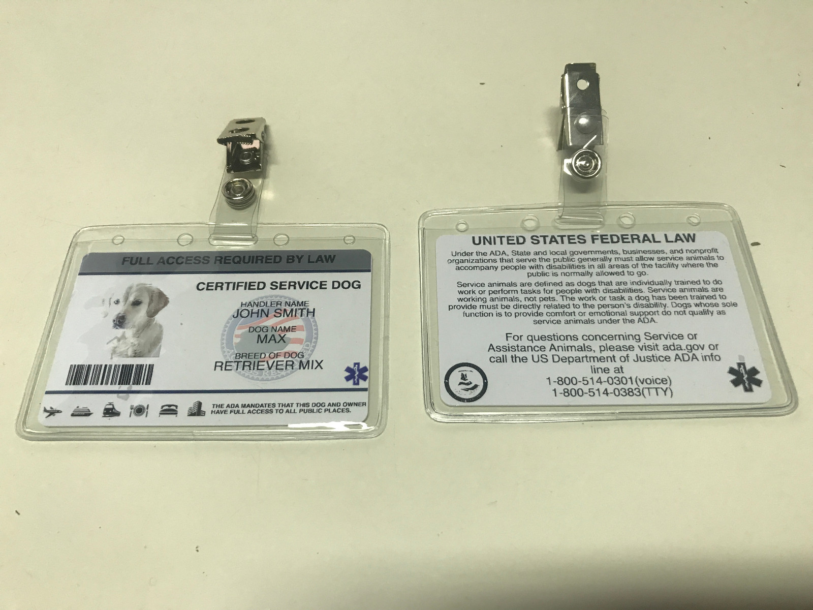 Customize Service Dog ID Card Badge ESA ADA EMOTIONAL SUPPORT THERAPY fit holder