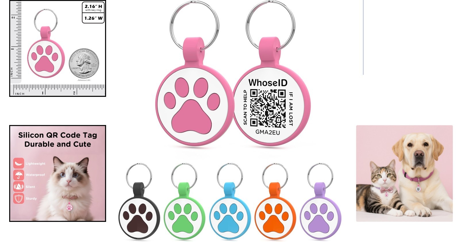 1.25″ Personalized QR Code Dog Tag – Stylish Rose for Medium to Large Breeds