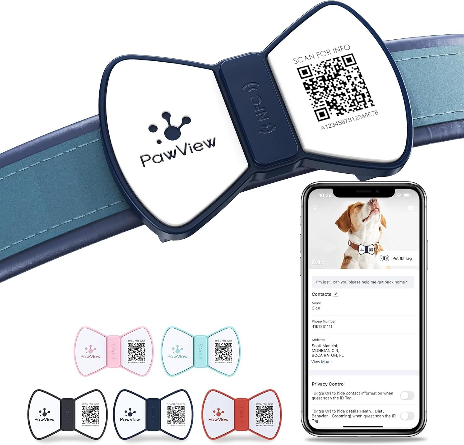 Smart Pet ID Tag, QR Code Dog Tag, No Fee, Waterproof Silent Silicone Pet Nam…