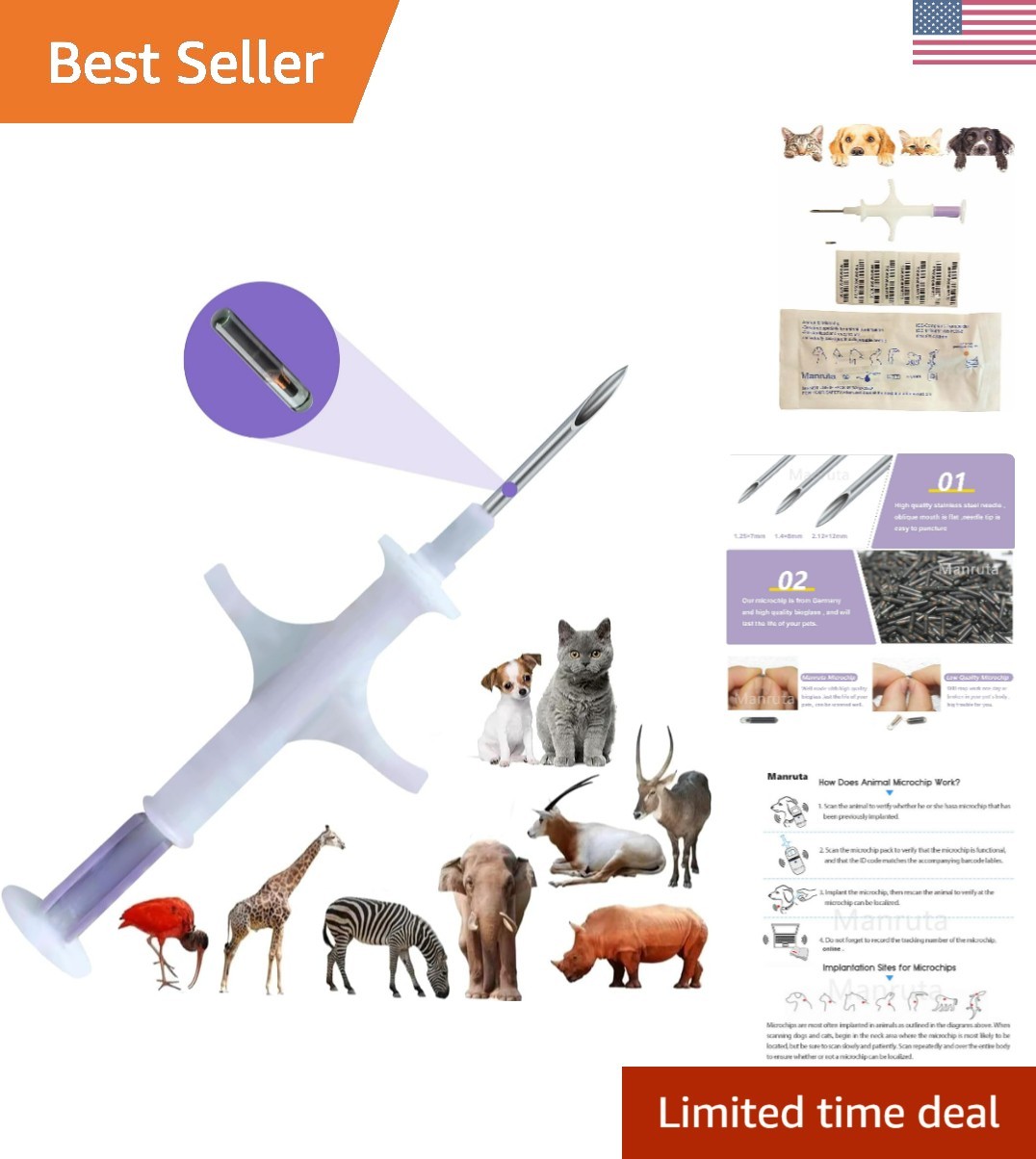 Microchip ID Bioglass Tags Injectable 1 Pack, Use for Dogs Cats Horse Sheep C…