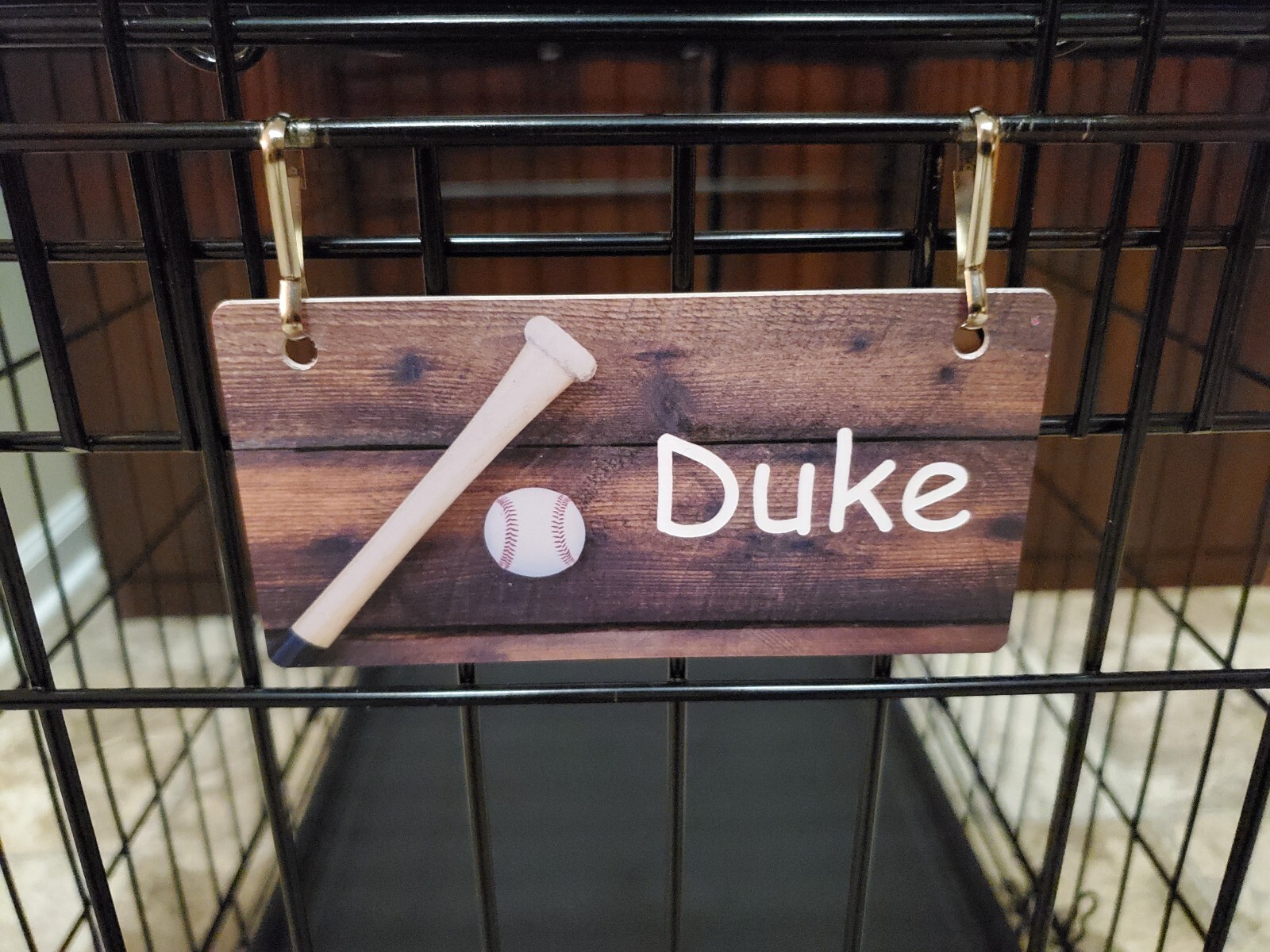Baseball Bat on Wood Fence Design Personalized 5″ x 2.5″ Dog Crate Plastic Tag