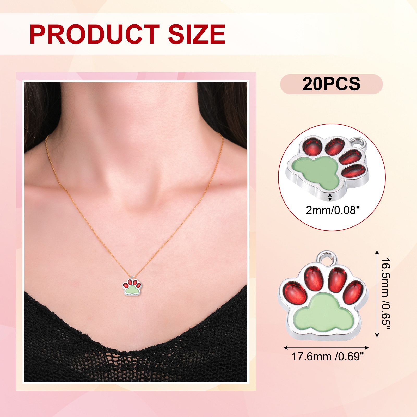 Enamel Paw Print Charm, 20Pcs Alloy Enamel Pendants, Red/Green
